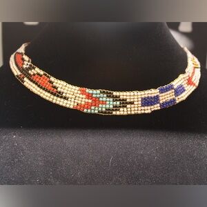 Vintage Multicolor Beaded Choker Stretchy Necklace